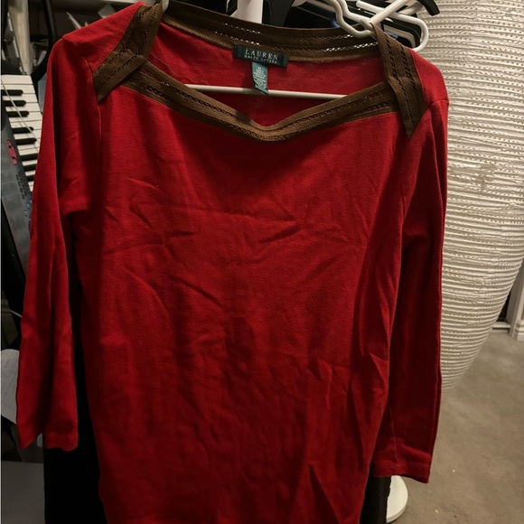 Lauren Ralph Lauren Women’s Unique Red Longsleeve XL 100% Cotton Blouse NWOT - Picture 10 of 11
